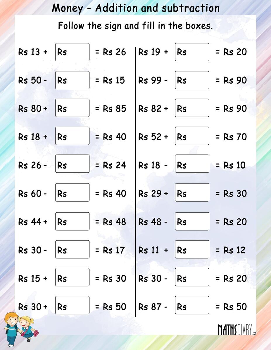 Money Addition And Money Subtraction Math Worksheets MathsDiary