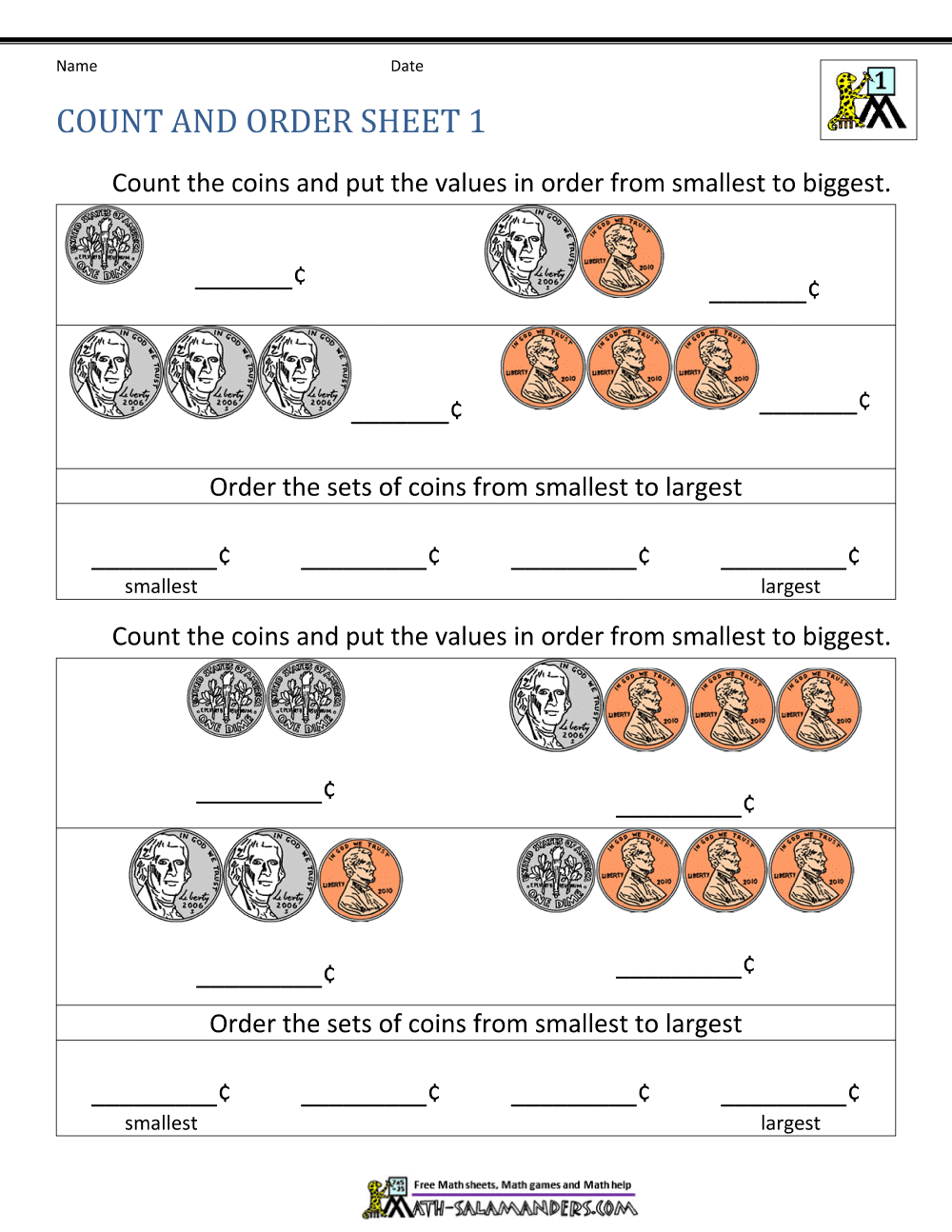 Money Worksheets For First Grade