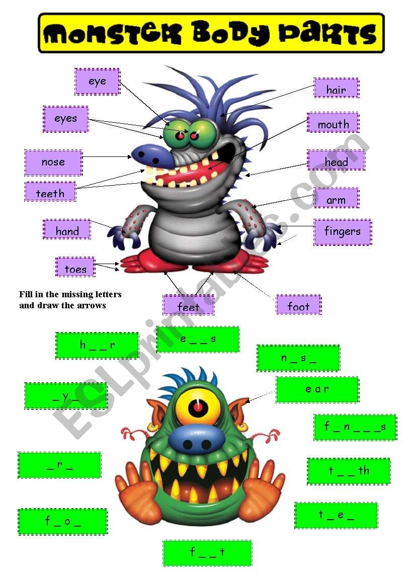 MONSTER BODY PARTS ESL Worksheet By Kopciuszek