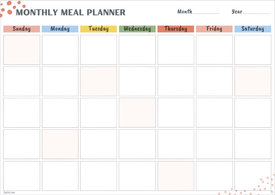 Monthly Meal Planner Templates Free Printable Customizable Monthly Menu Templates Canva