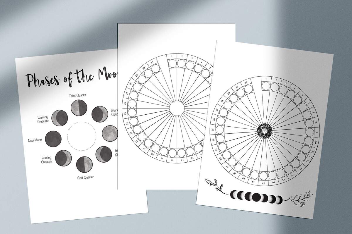 Moon Phase Monthly Tracker Printable Lunar Phenology Wheel Printables Calendar 2024 Mystic Planner Insert Prints Astrology Digital File Etsy