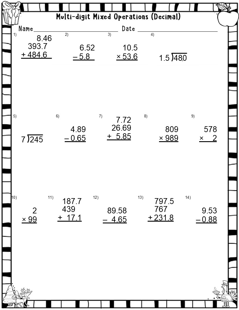 Multi Digit Mixed Operations With Decimals Hard Level Worksheets Advanced Decimal Arithmetic Pra Teaching Resources Decimal Worksheets