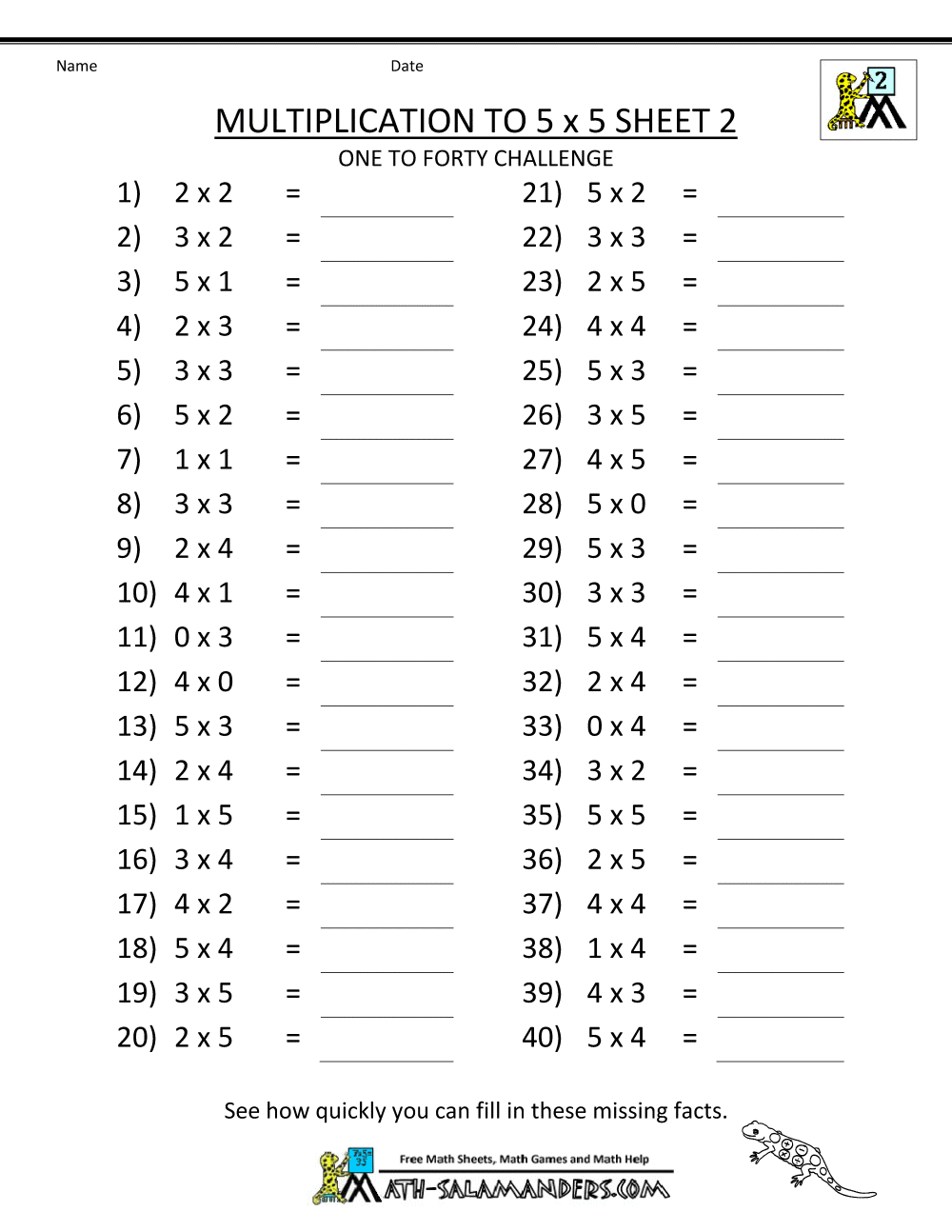 Multiplication To 5x5 Worksheets For 2nd Grade Free Multiplication Worksheet To Use And Print Canva