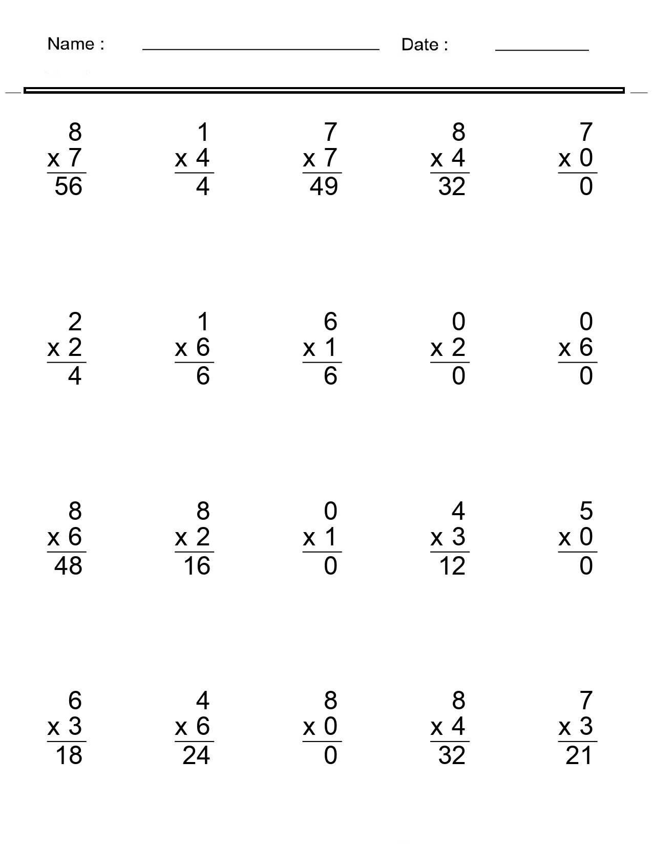 Multiplication Worksheets One Digit Math Drills Free Printables Lettering SVG Files Tools Apps