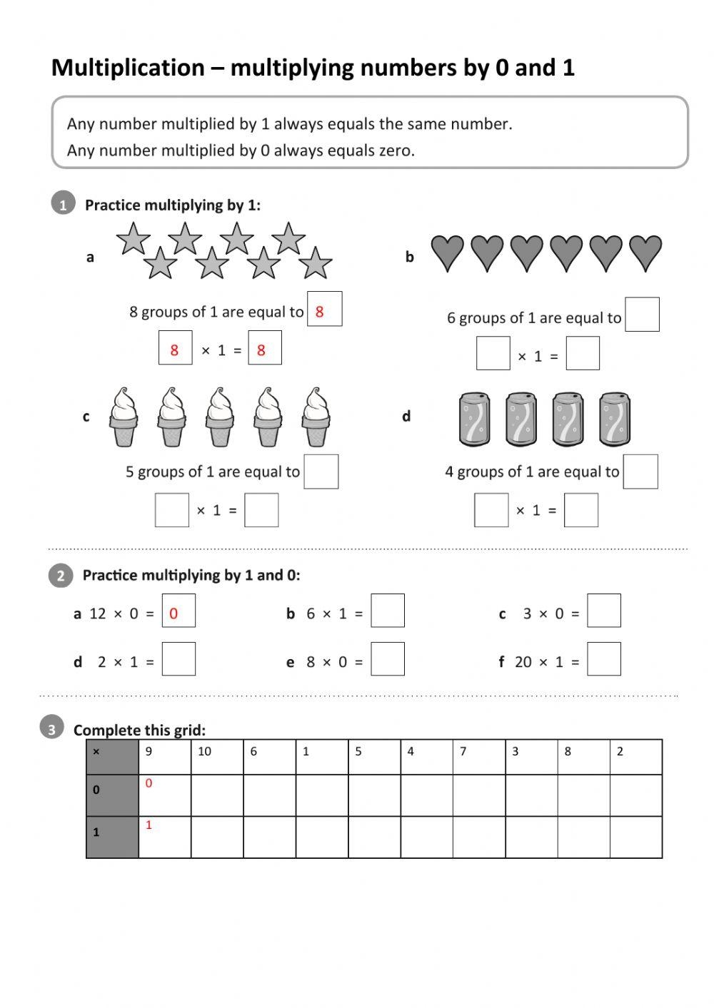 Multiply By 0 Or 1 Worksheet Worksheets Library