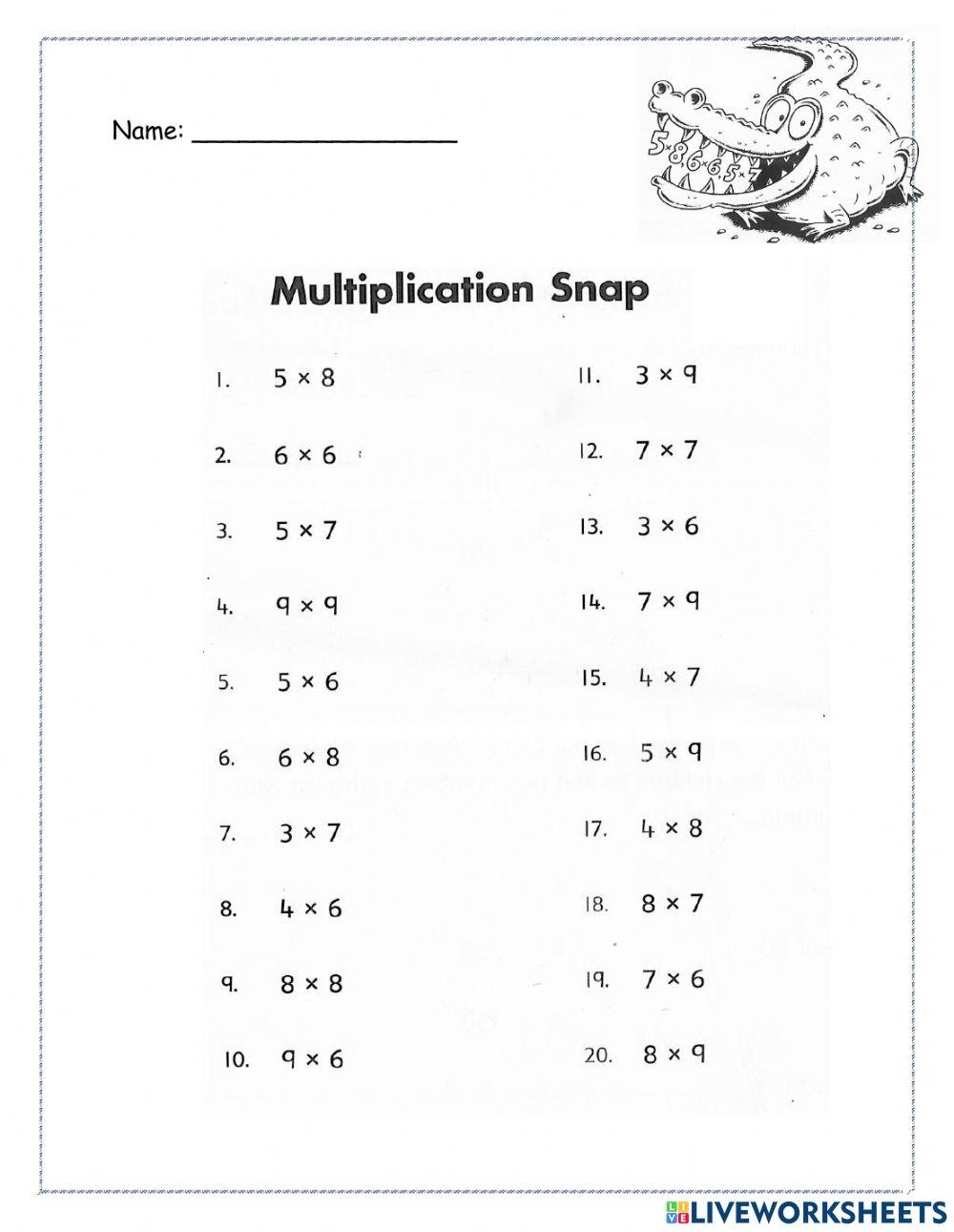 Multiplying By 6 7 8 9 Interactive Worksheet Worksheets Library Multiplication Drill Sheets 3rd Grade