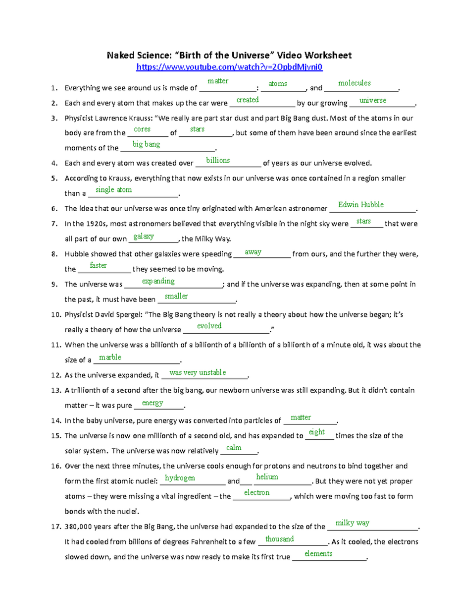 Naked Science Birth Of The Universe Video Worksheet Char Kochlacs Studocu Naked Science Birth Of The Universe Video Worksheet Char Kochlacs Studocu