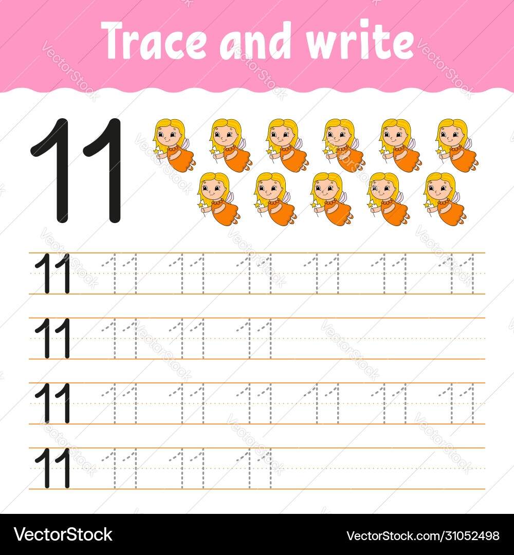 Number 11 Handwriting Practice Worksheet Royalty Free Vector VectorStock