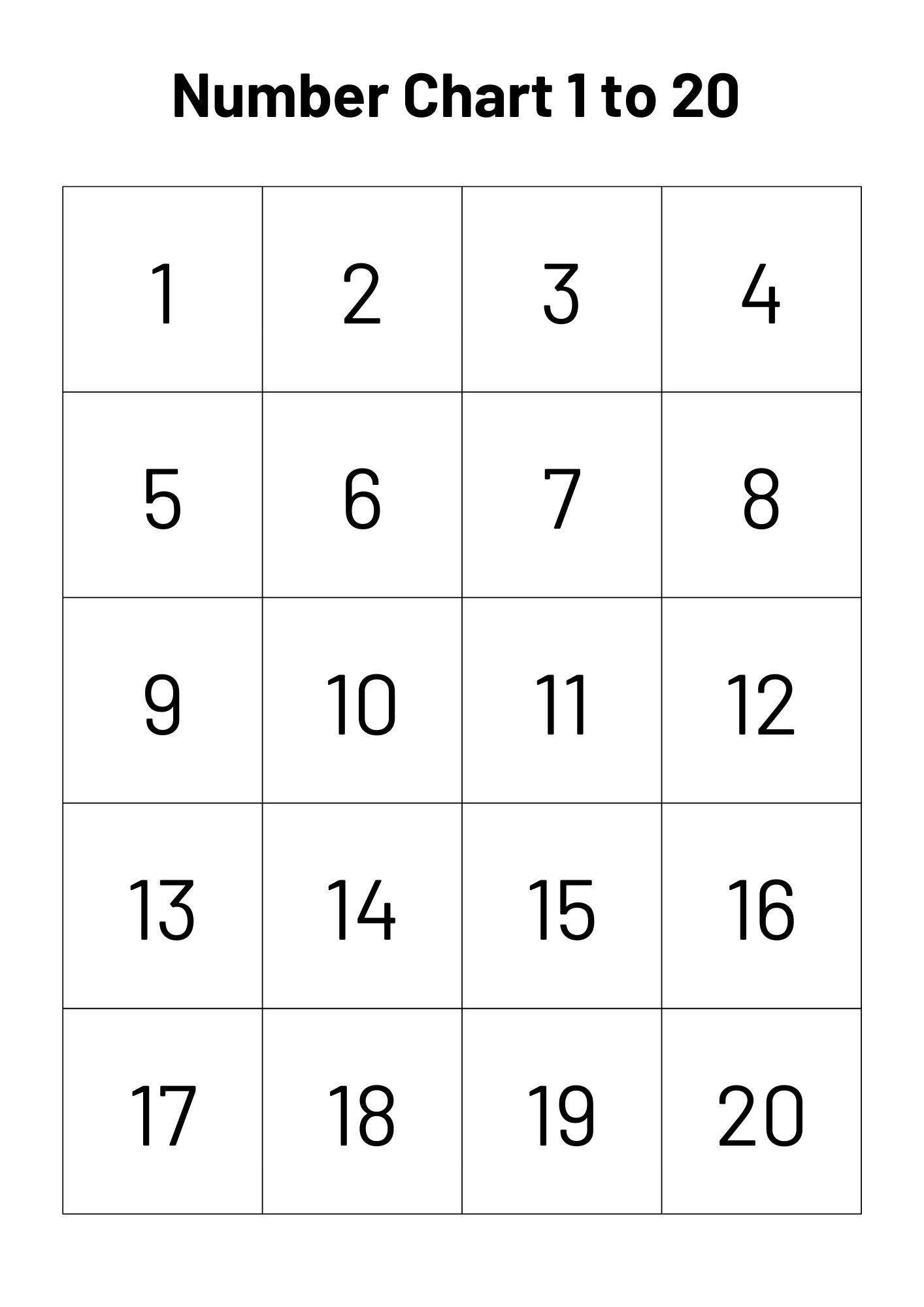 Number Chart 1 20 Numbers 1 To 20 Printable Numbers And Counting Worksheets Library