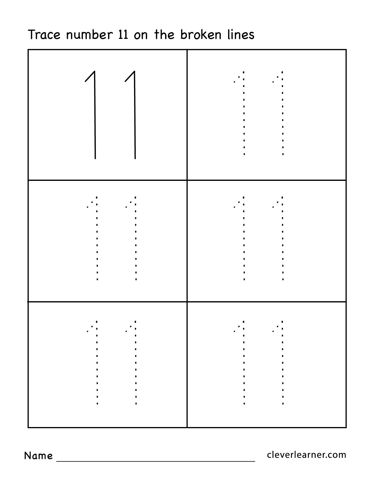 Tracing Number Eleven Preschool Worksheet Black And White Stock Vector Illustration Of School Cartoon 250685674