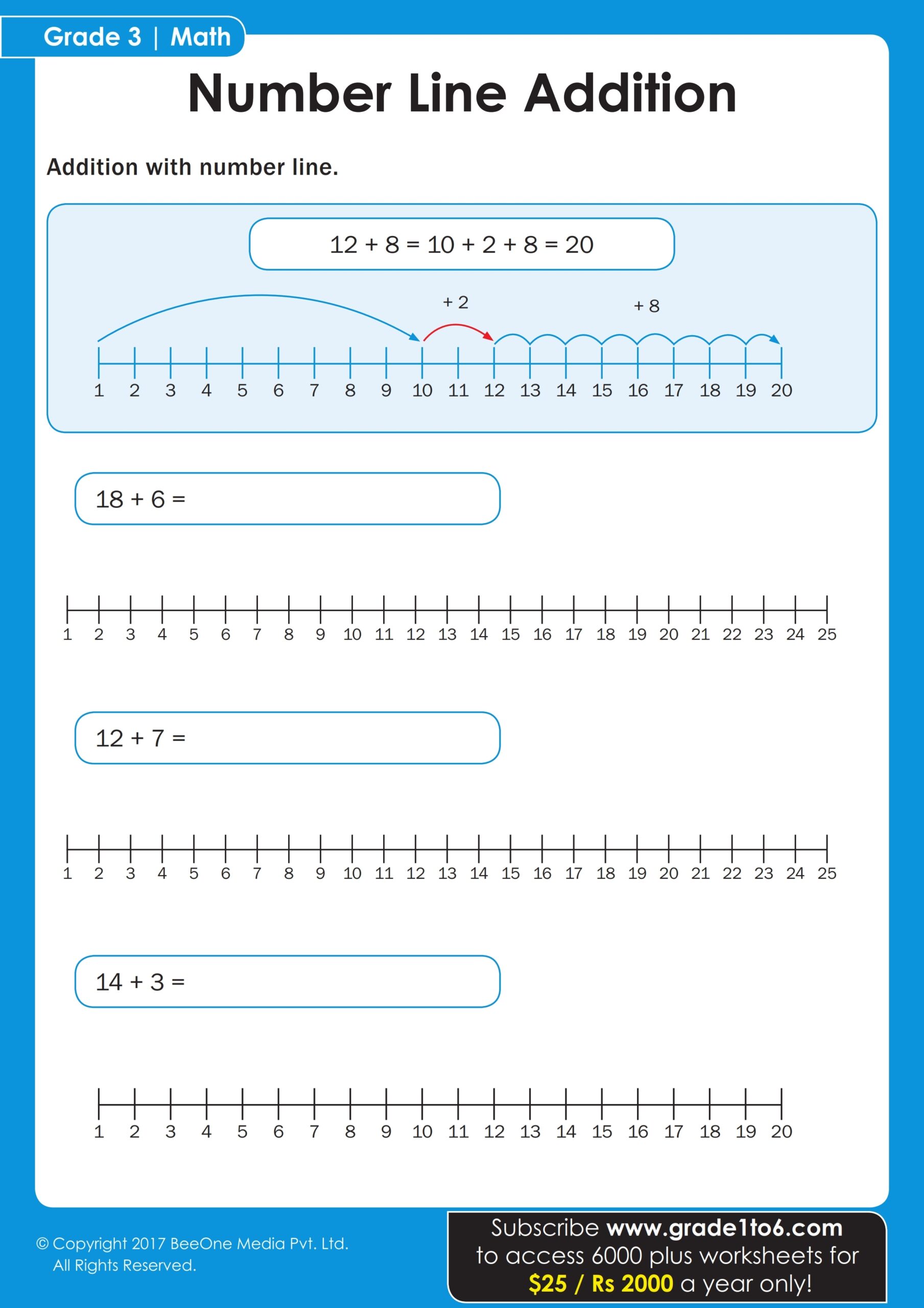 Number Line Addition Worksheet Grade 3 Grade1to6 Number Line Addition Worksheet Grade 3 Grade1to6