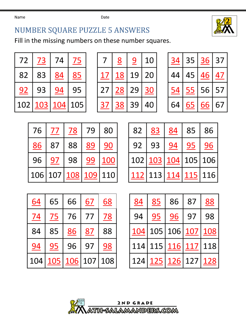 Number Square Puzzles Number Square Puzzles