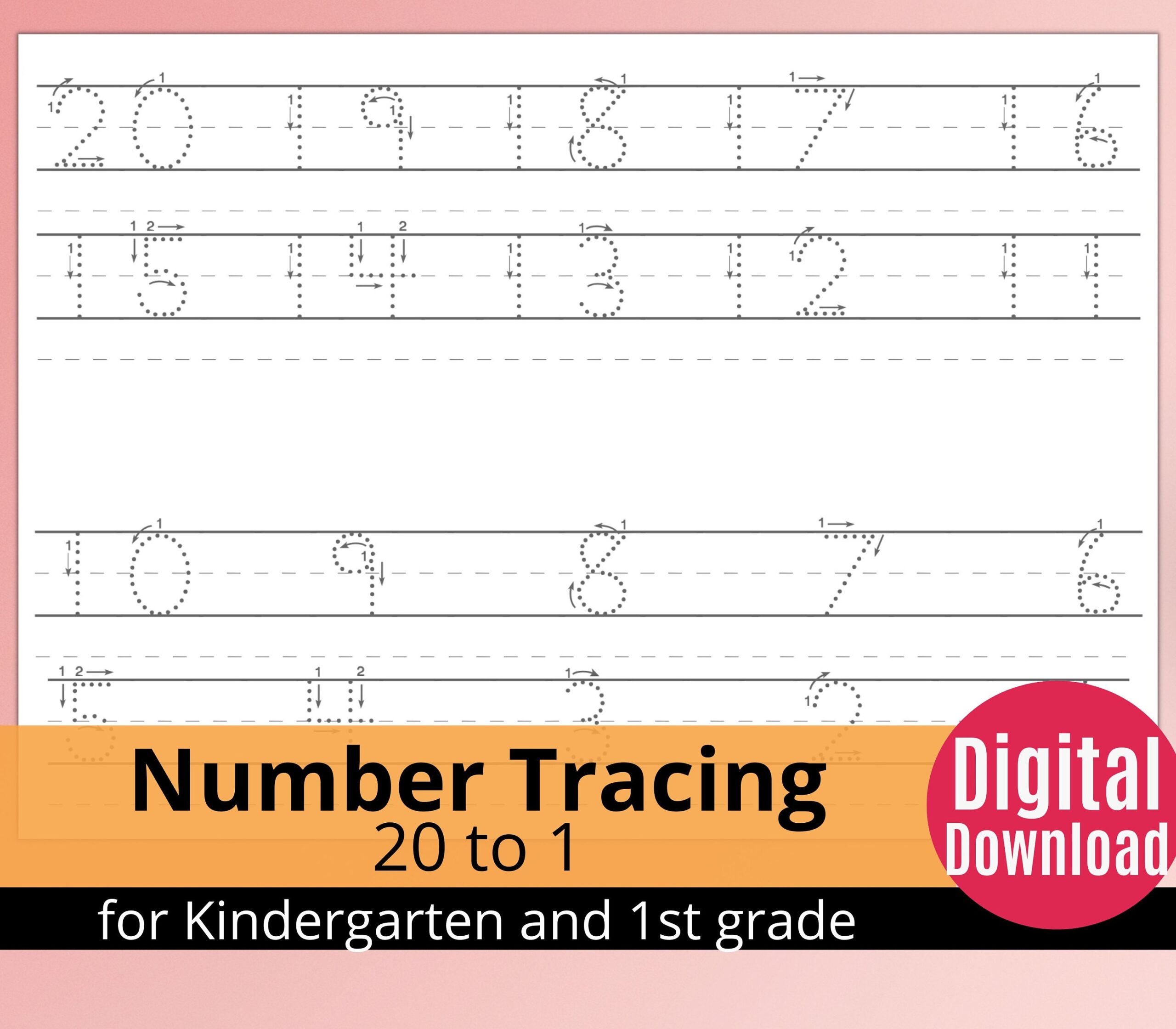 Number Tracing Worksheets Traceable Numbers Numbers 1 20 Worksheet Preschool Homeschooling Number Writing Block Letters Etsy