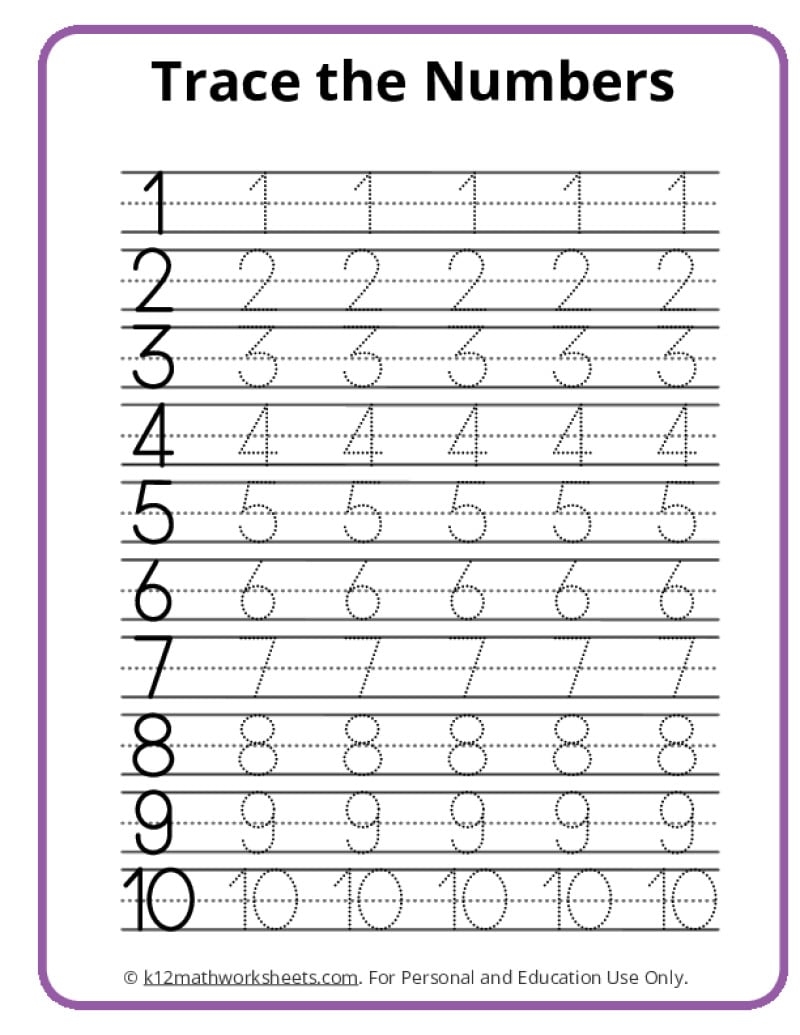 Number Tracing Worksheets Number Tracing Worksheets
