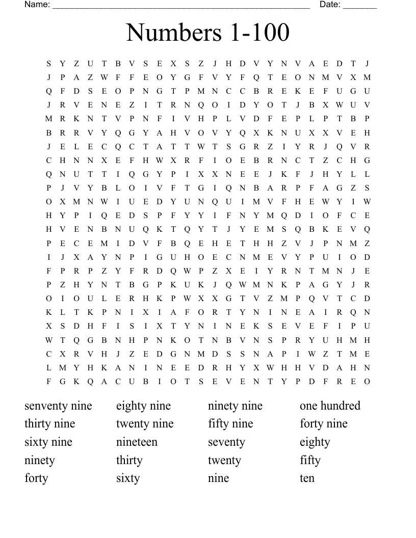 Numbers 1 100 Word Search WordMint FREE Printable Number Word Searches Worksheets