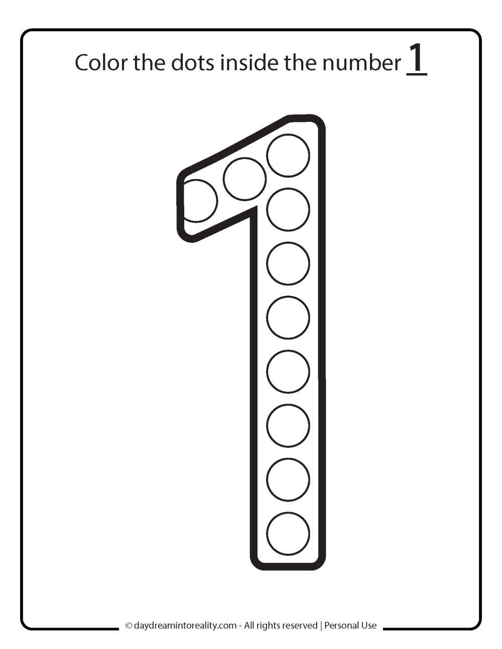 Free Preschool Number One Learning Worksheet