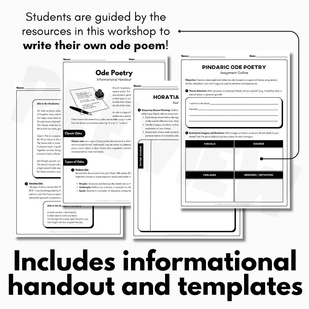 Ode Poetry Writing Workshop With Templates And Rubric