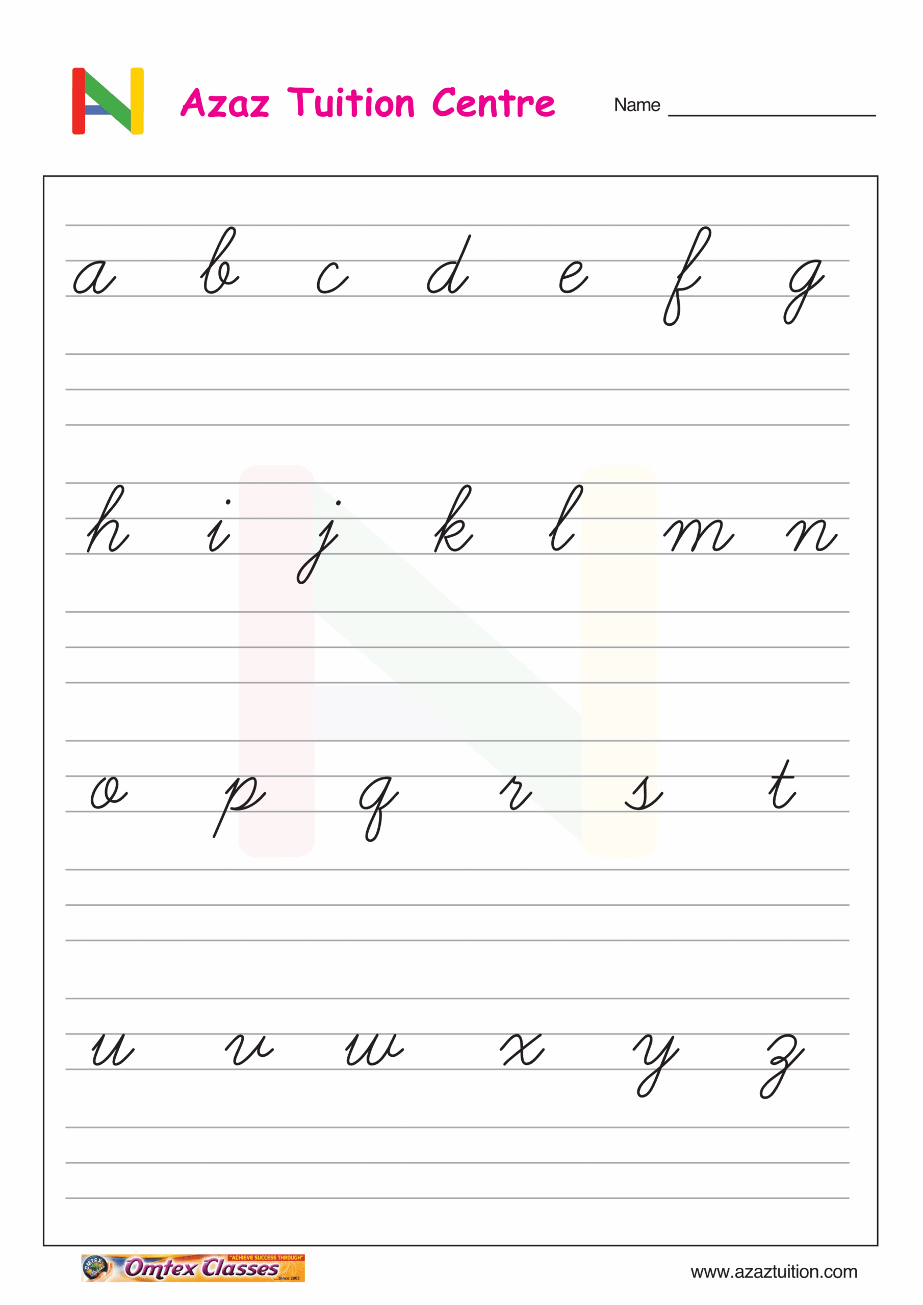 OMTEX CLASSES CURSIVE WRITING SMALL LETTERS PRACTICE WORKSHEETS FOR KIDS