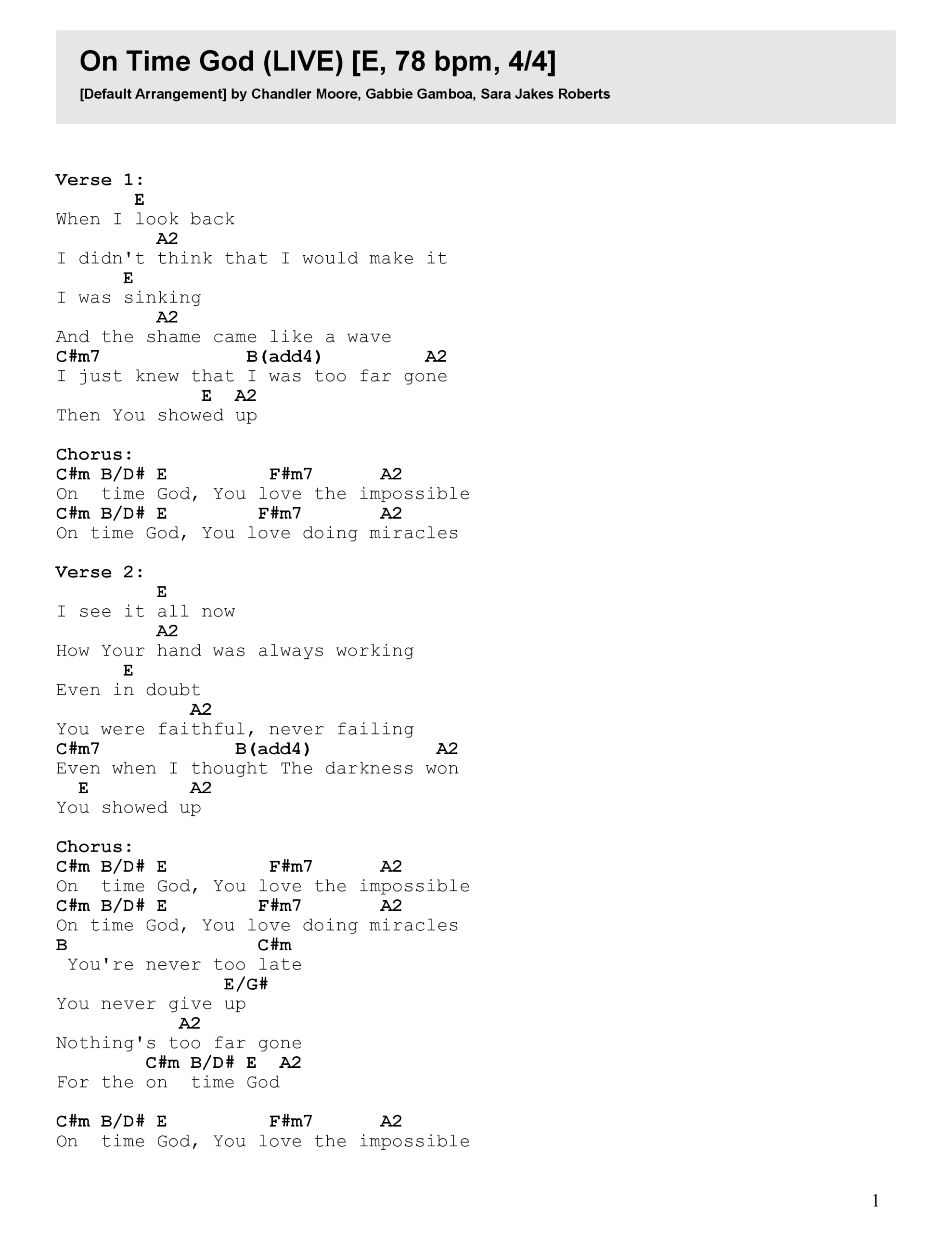 On Time God Live Chords PDF FC Music PraiseCharts