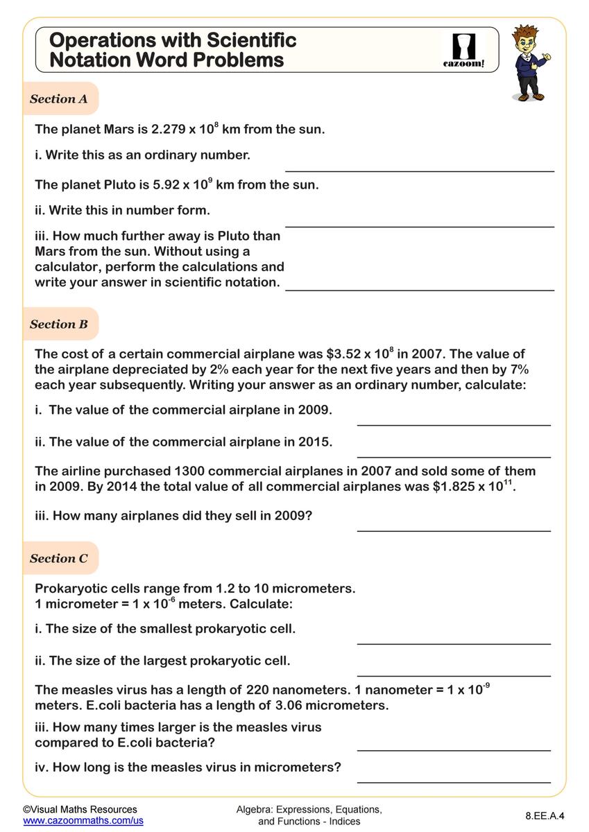 Operations With Scientific Notation Word Problems Worksheet 8th Worksheets Library