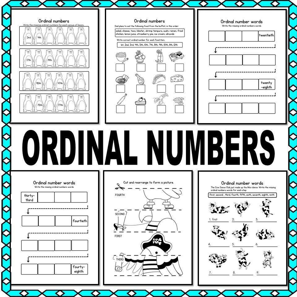 Ordinal Numbers Worksheets Etsy