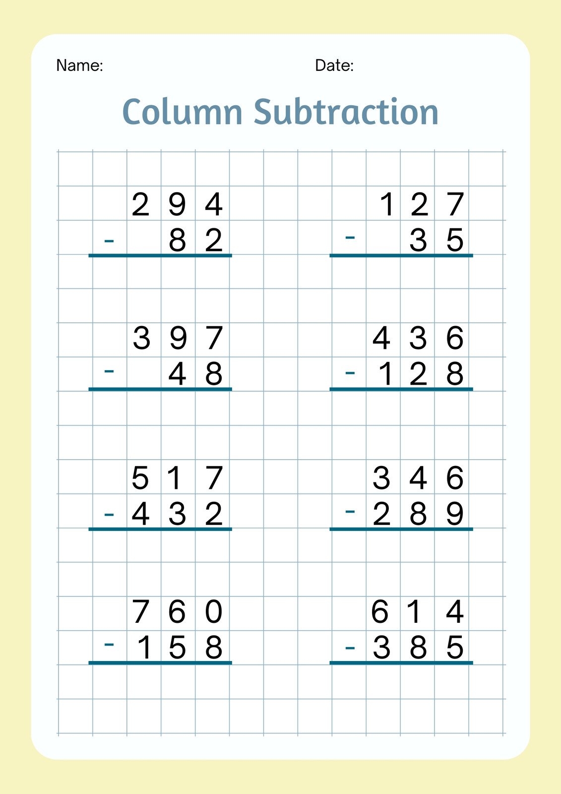 Subtraction With Regrouping On Graph Paper Made By Teachers