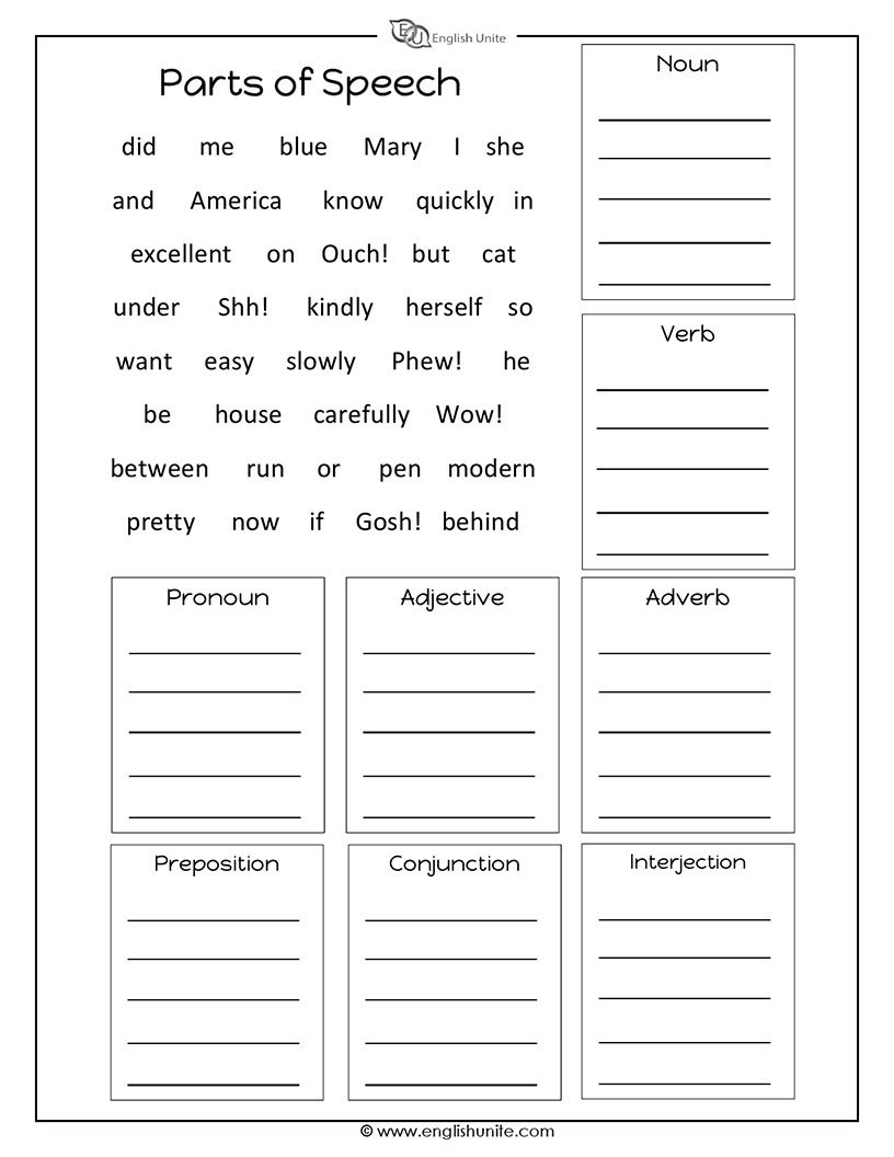Parts Of Speech Worksheet Comprehensive Grammar Practice
