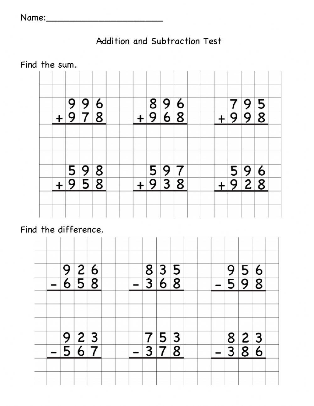 Pdf Online Worksheet Addition And Subtraction Worksheets Library