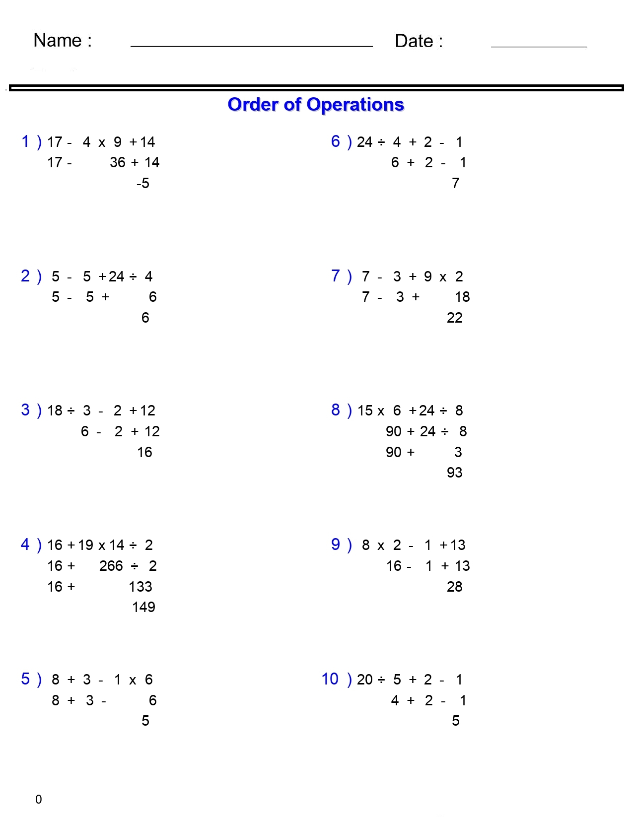 Order Of Operations Worksheets Superstar Worksheets