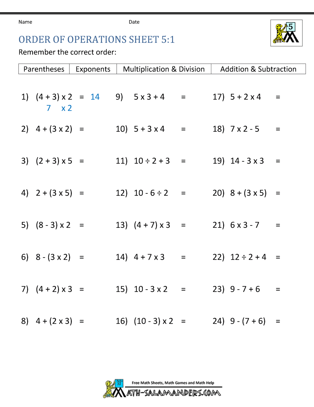 PEMDAS Problems Worksheets 5th Grade PEMDAS Problems Worksheets 5th Grade