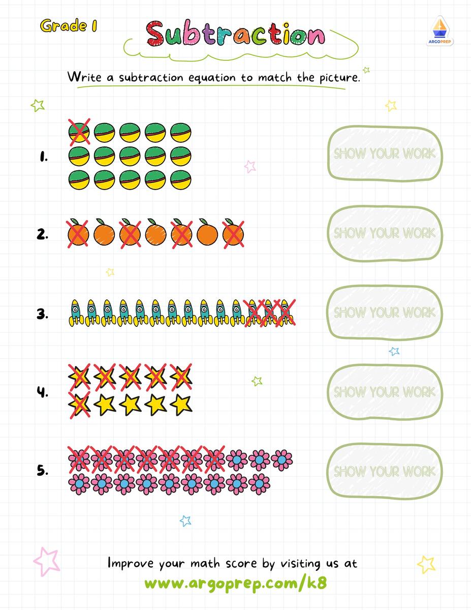 Pictures Objects 0 20 Subtraction 1st Grade Worksheets ArgoPrep Pictures Objects 0 20 Subtraction 1st Grade Worksheets ArgoPrep