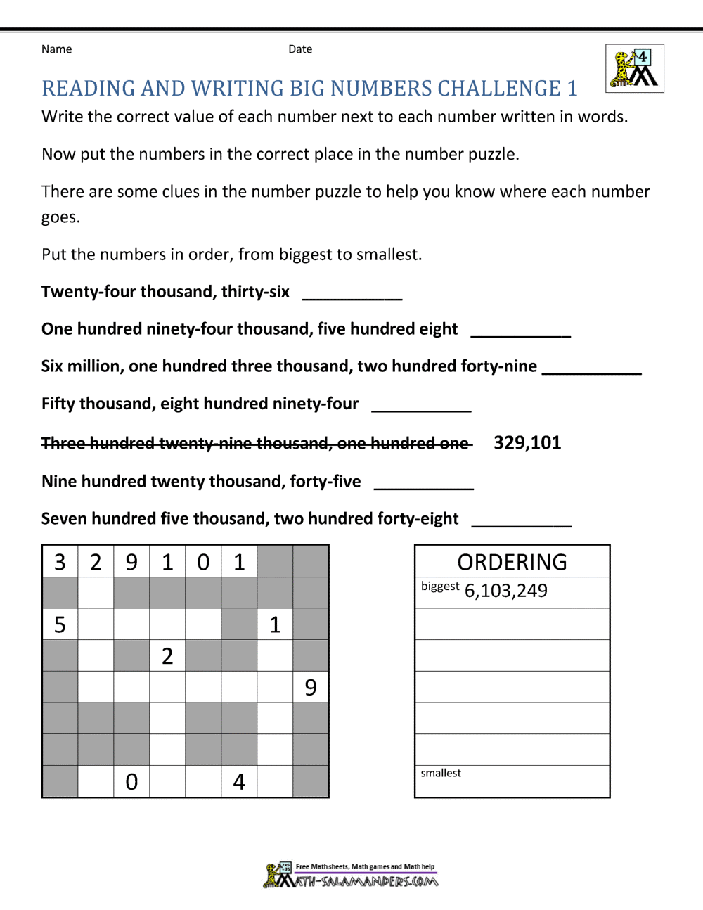 Place Value Worksheet Up To 10 Million Place Value Worksheet Up To 10 Million