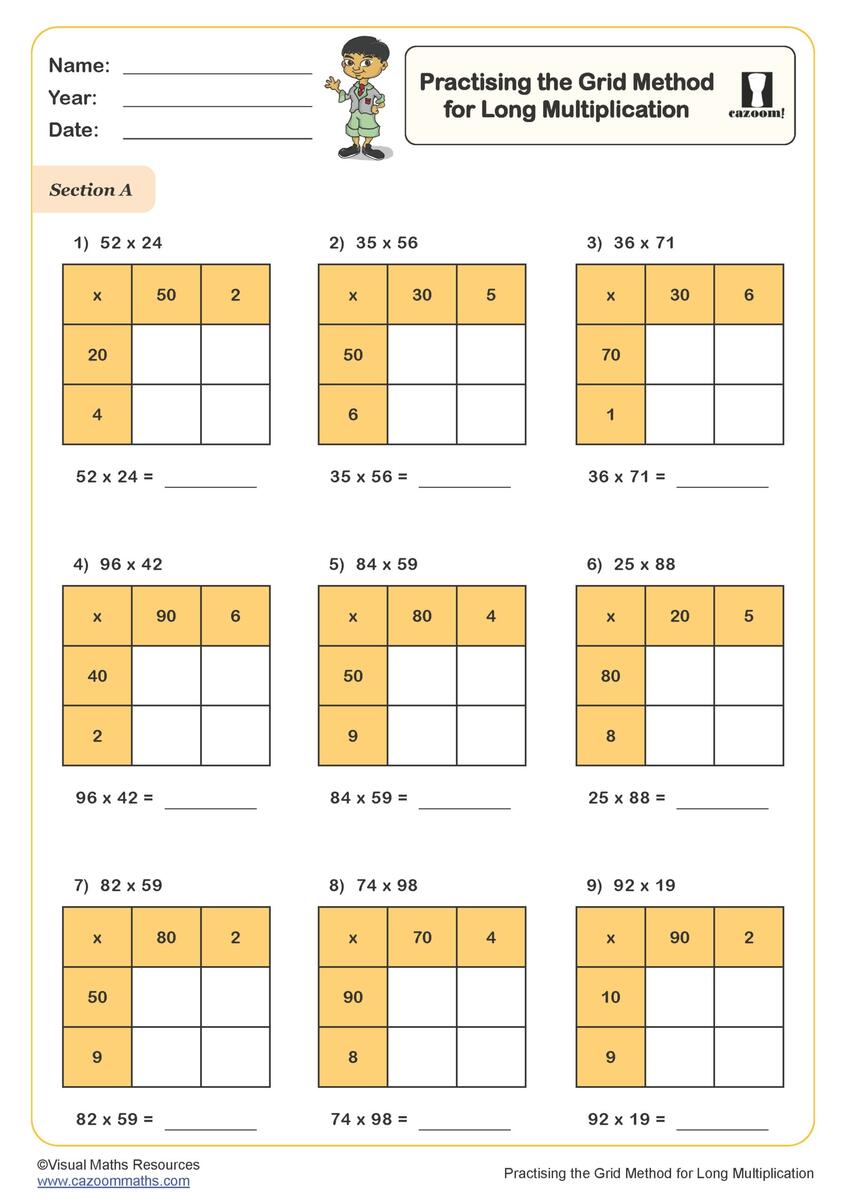 Double Digit Multiplication Worksheets