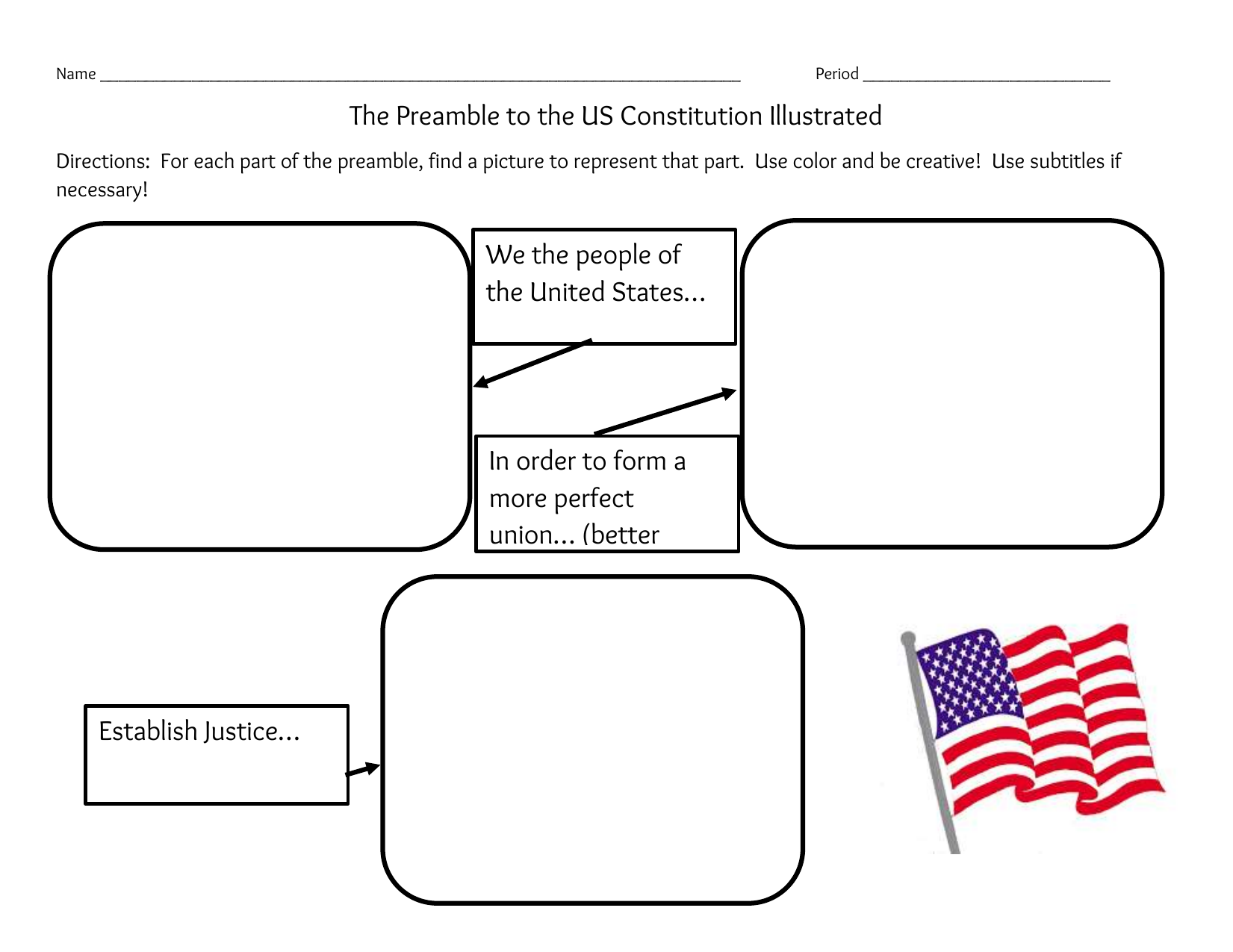 Preamble To US Constitution Illustrated Worksheet