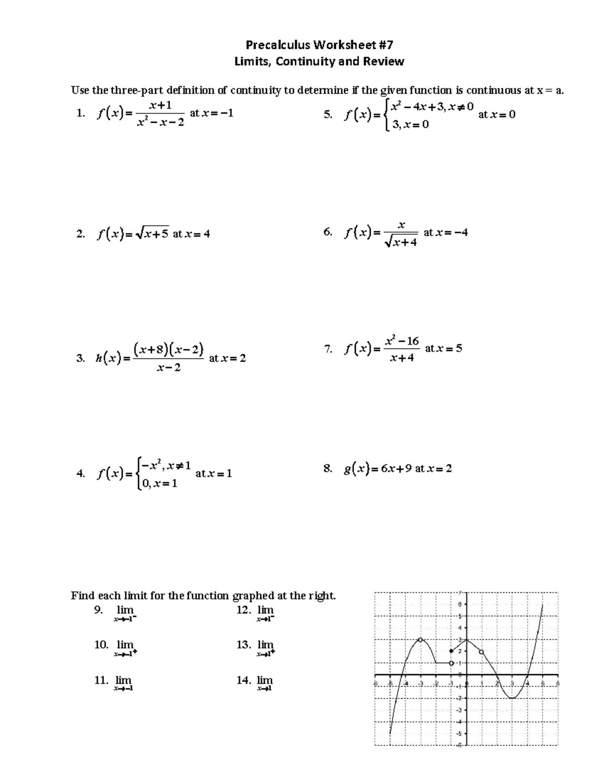 Precalc HW 7 Limits Continuity Function Analysis Studocu