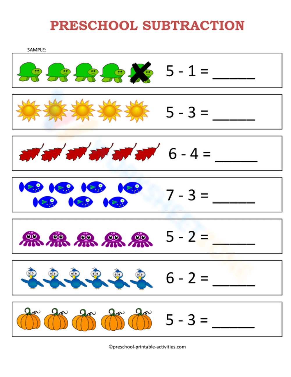 Preschool Subtraction Worksheets Printable Preschool Subtraction Worksheets Printable