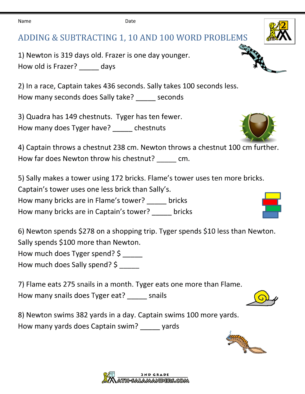 Subtraction Word Problems 2nd Grade