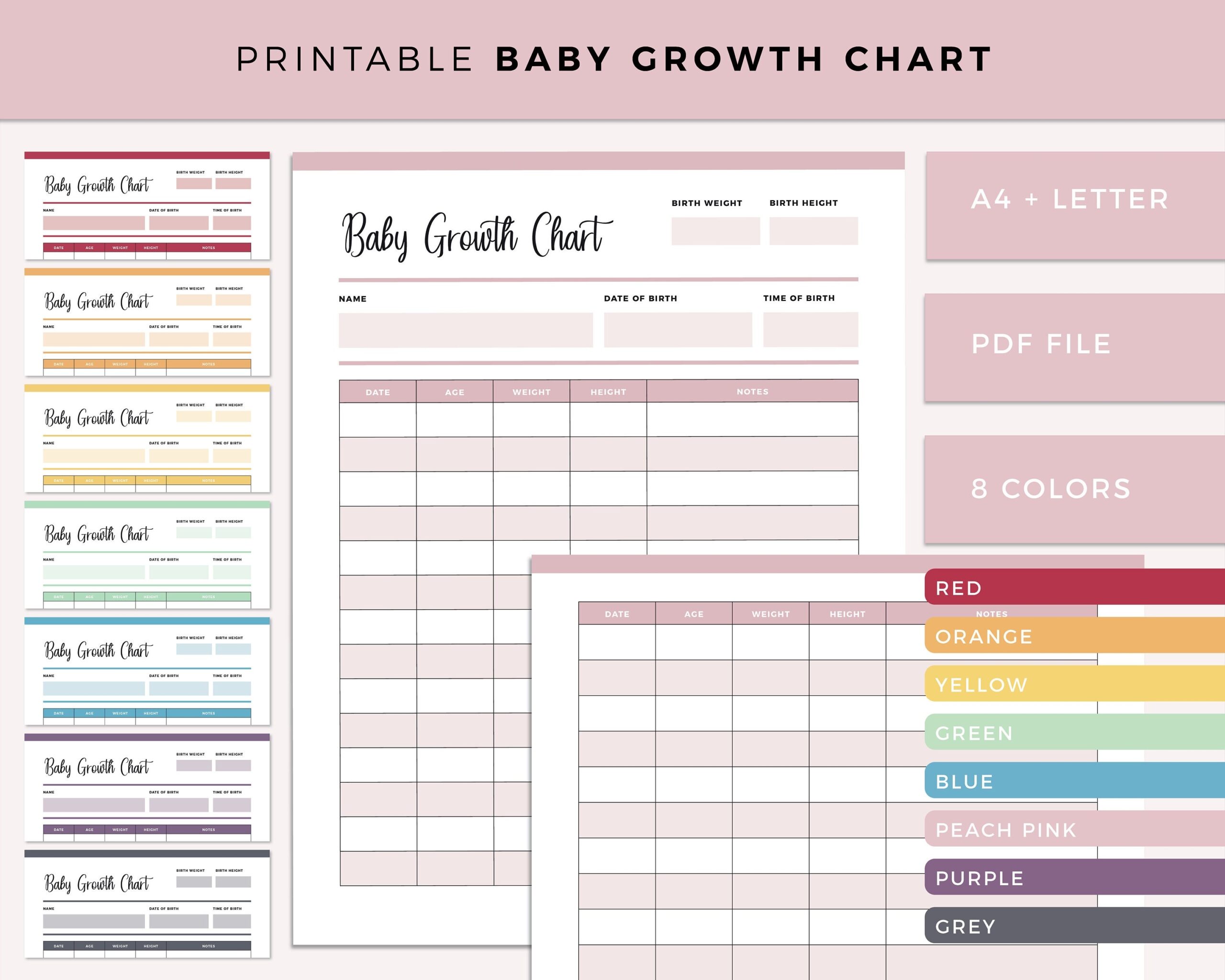 Printable Baby Growth Chart Infant Growth Log Growth Tracker Newborn Milestones Height Tracker Size Tracking A4 And US Letter Size Etsy