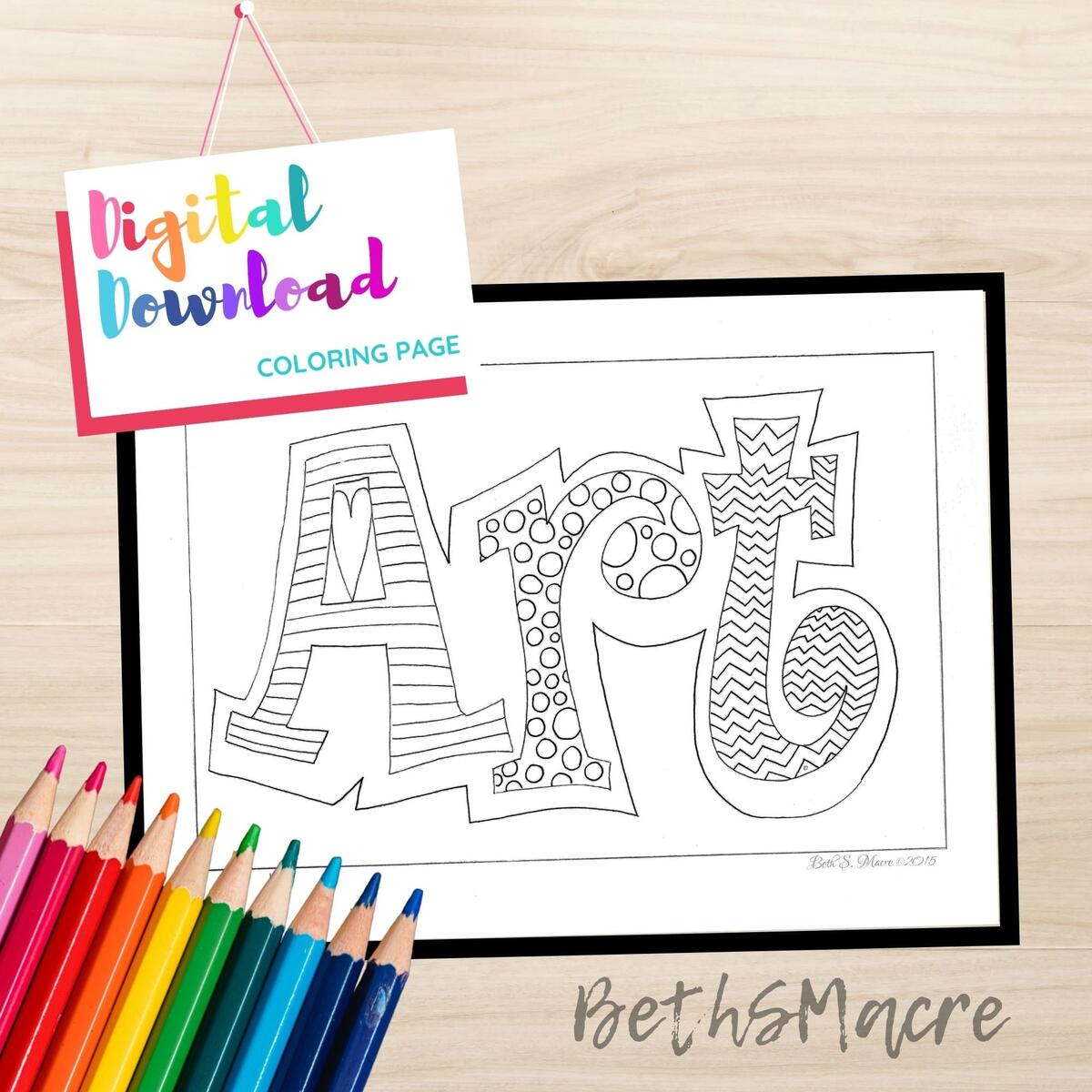 Printable Coloring Page Word Art Drawing Design Digital Download Print Black And White Word Doodle Art Etsy