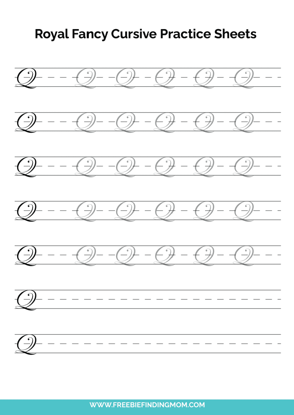 Printable Cursive Alphabet Practice Sheets Royal Fancy Capital Q