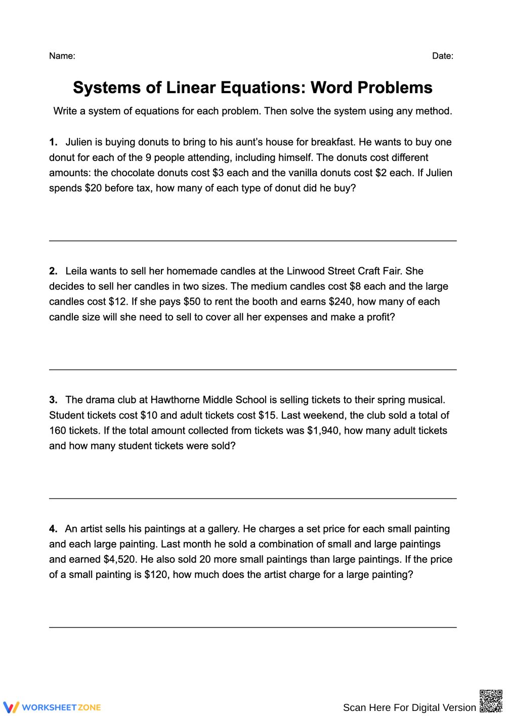 Printable Grade 10 Systems Of Equations Word Problems Worksheets Download