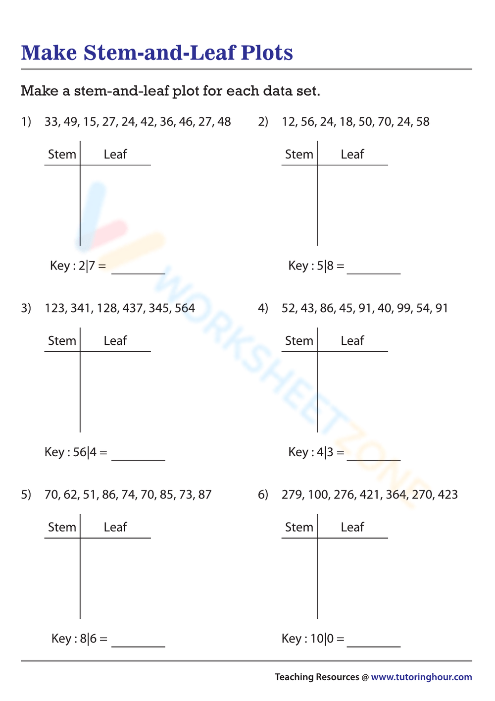 Printable Grade 4 Stem And Leaf Plot Worksheets