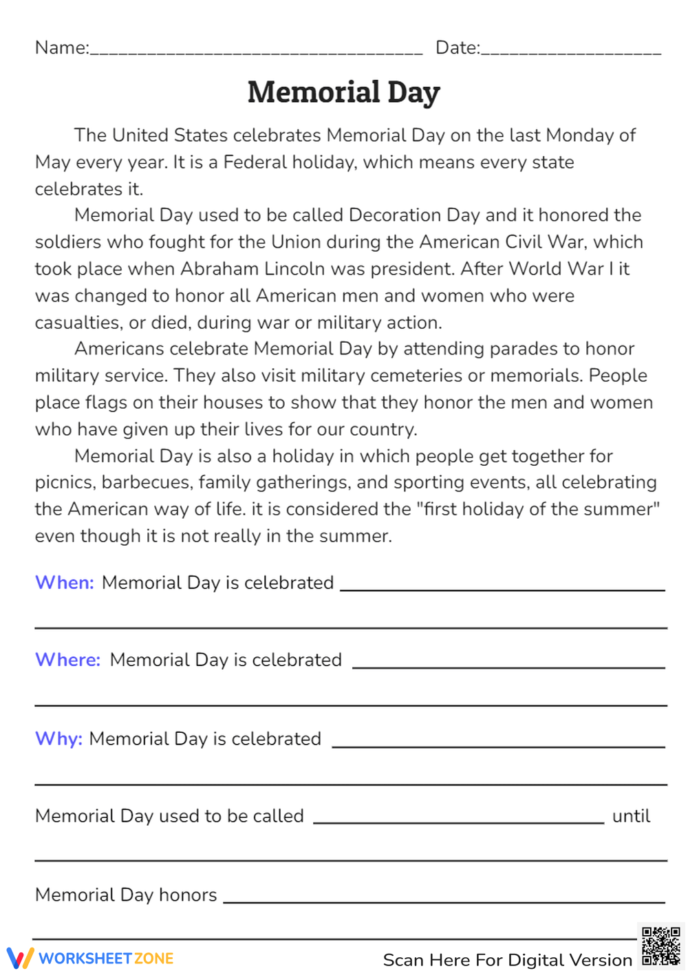Printable Memorial Day Worksheets Printable Memorial Day Worksheets