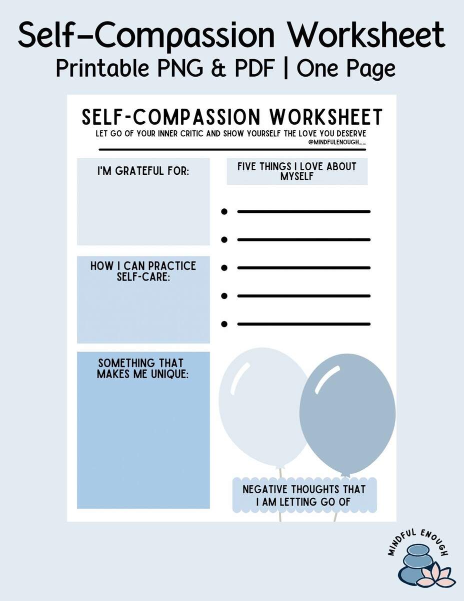 Printable Self Compassion Worksheet Self Love Journal Printable PDF PNG Etsy Israel