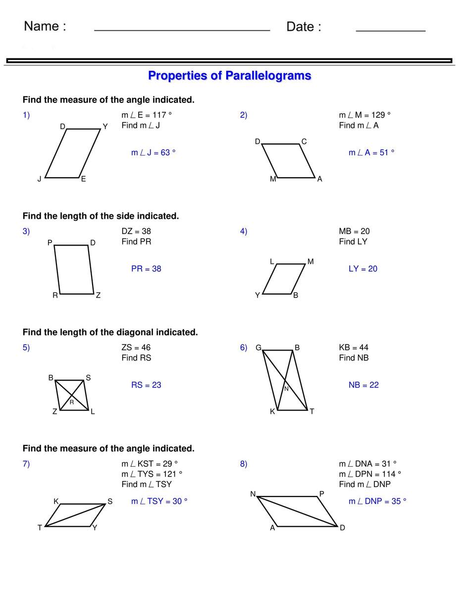 Properties Of Parallelograms Quadrilaterals And Polygons Worksheets Made By Teachers
