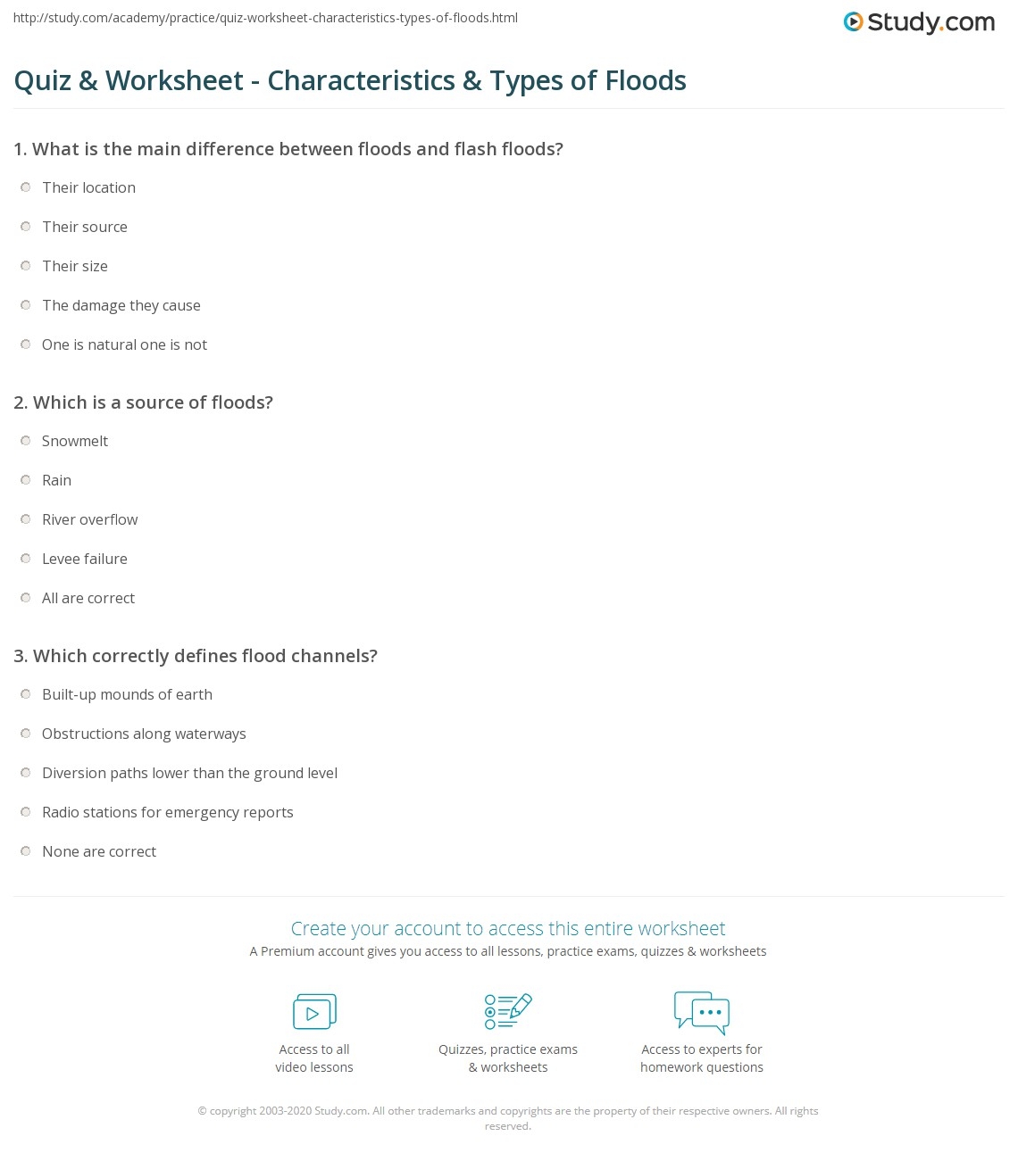Quiz Worksheet Characteristics Types Of Floods Study