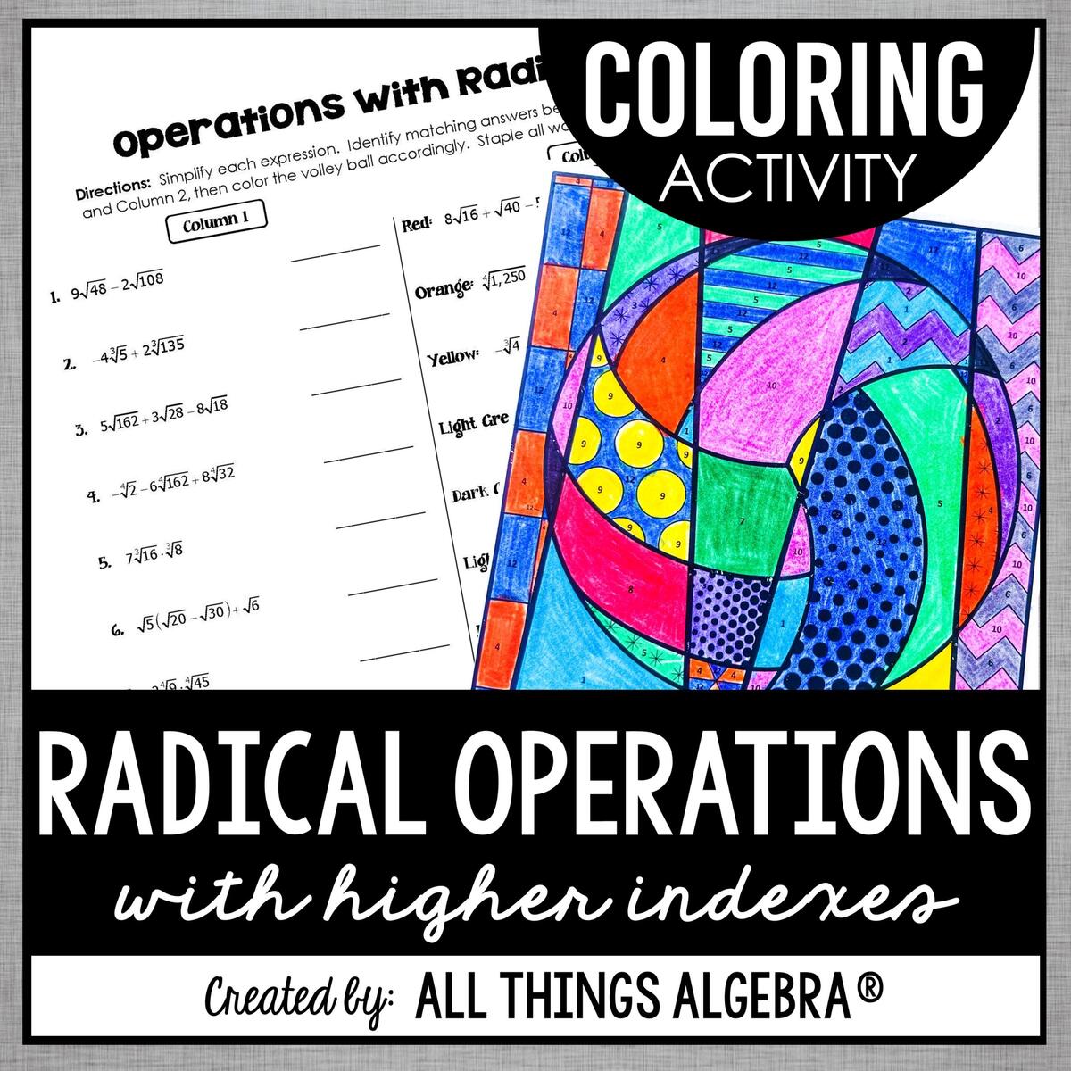 Radical Operations With Higher Indexes Coloring Activity All Things Algebra Highschoolmath Algebra Mathfun Iteachmath Operations With Radicals Coloring Activity Https T Co 1xxDDE9jIt