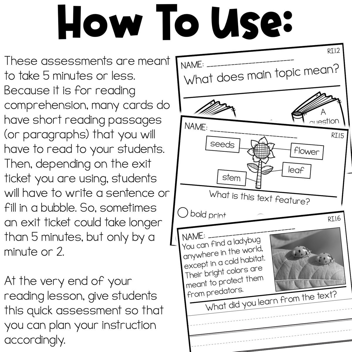 Reading Comprehension Exit Tickets 1st Grade RI Standards Missing Tooth Grins Reading Comprehension Exit Tickets 1st Grade RI Standards Missing Tooth Grins