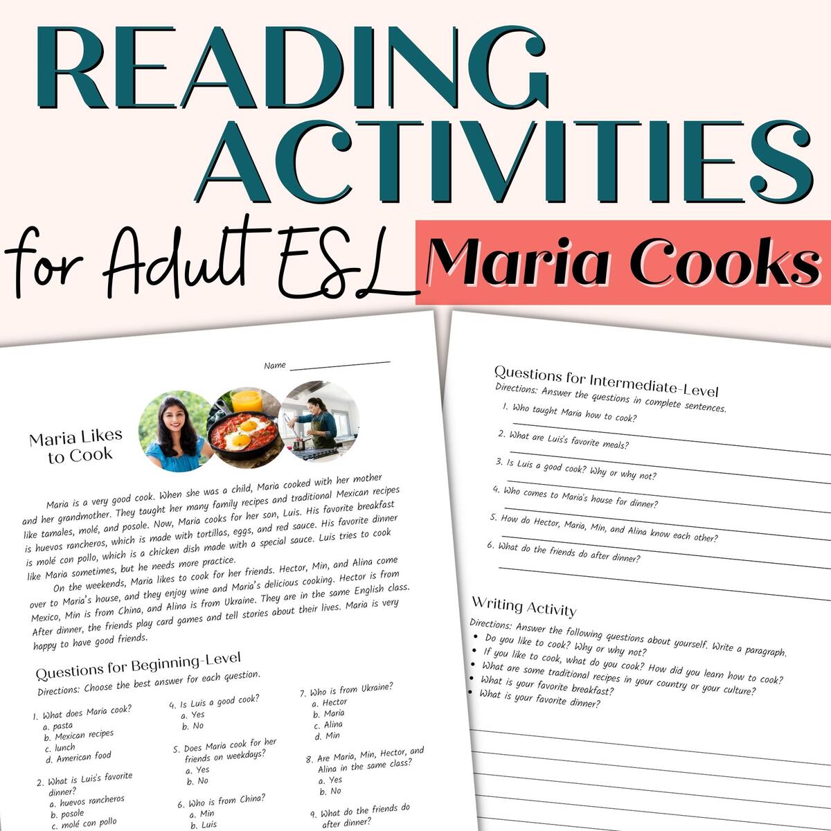Reading Comprehension Passage For Beginner And Intermediate Adult ESL Maria Likes To Cook Classful Reading Comprehension Passage For Beginner And Intermediate Adult ESL Maria Likes To Cook Classful