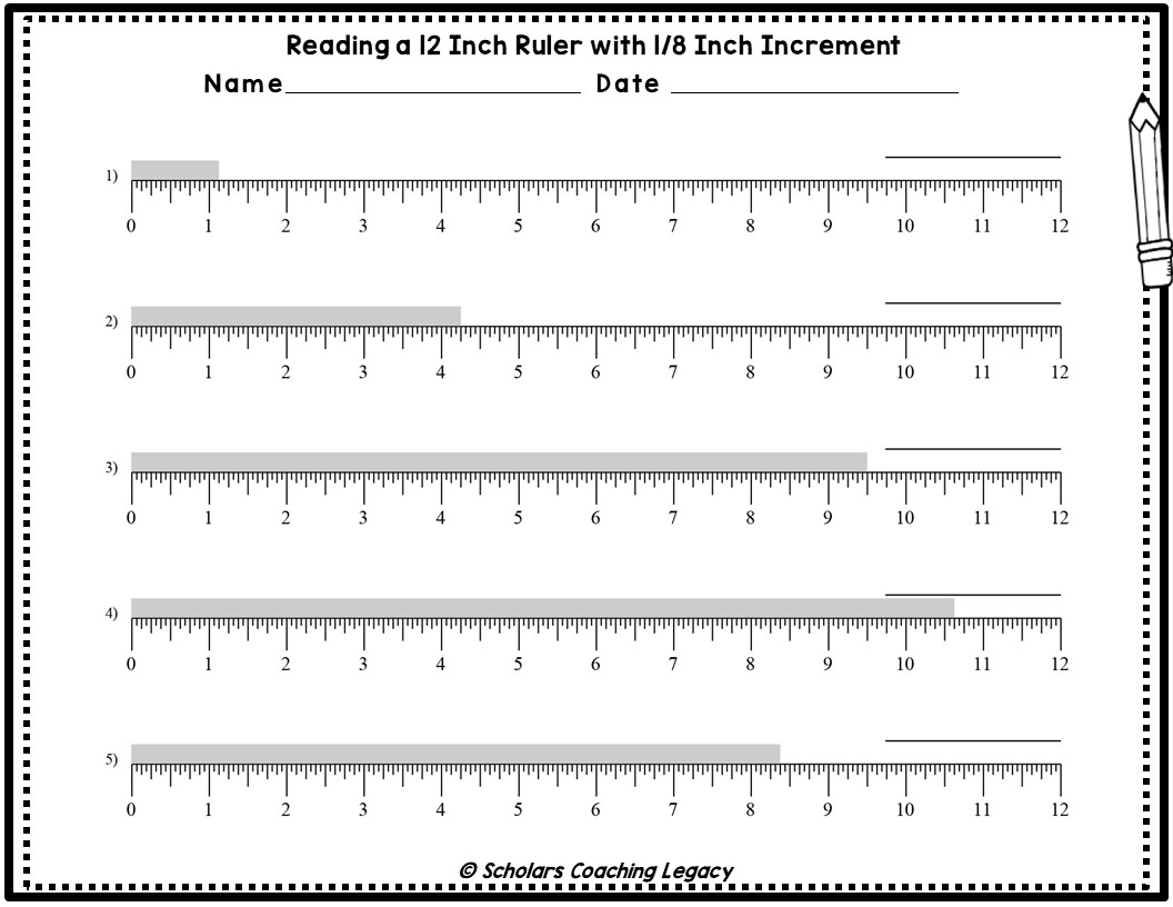 Reading On 12 Inch Ruler With 1 8 Inches Increments Worksheet Math Problems Made By Teachers